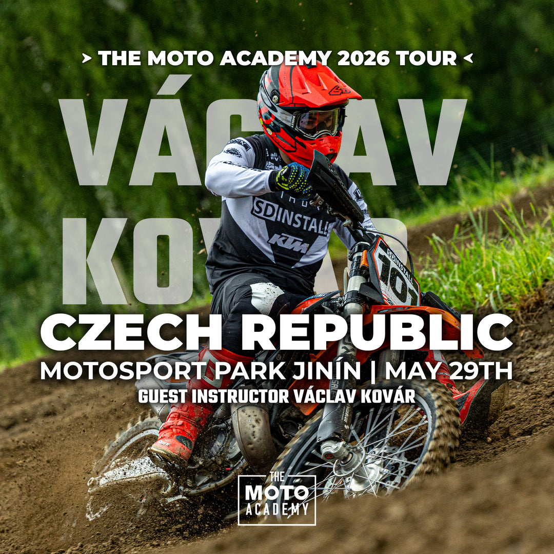 Promotional poster for The Moto Academy 2026 Tour featuring a motocross rider in action.