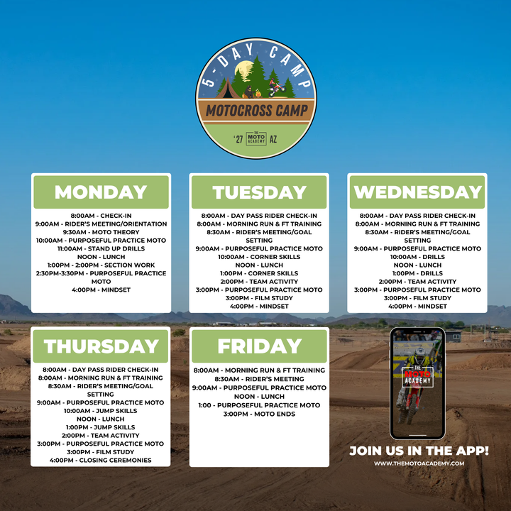 March 15th-19th, 2027 | Motoland MX 5 Day Camp | Casa Grande, AZ